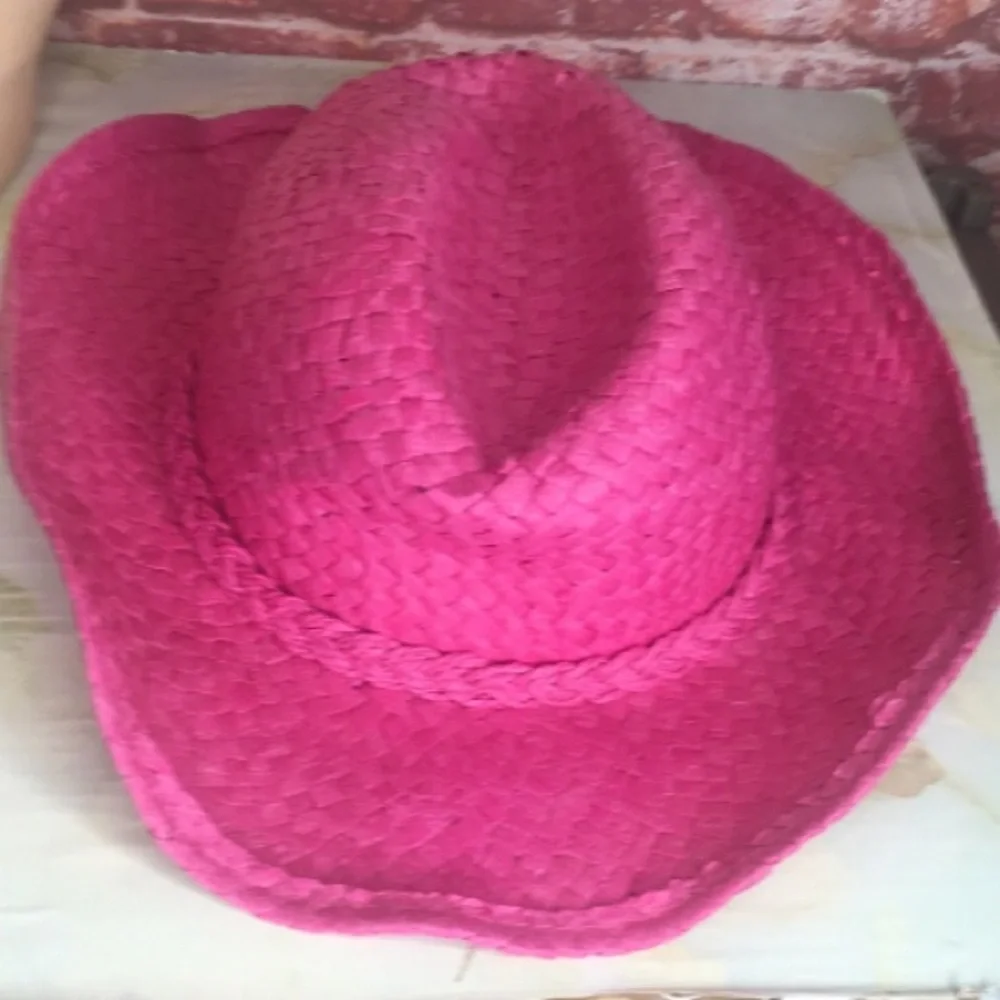Vintage Tropical Trends Hot Pink Straw Cowboy Hat